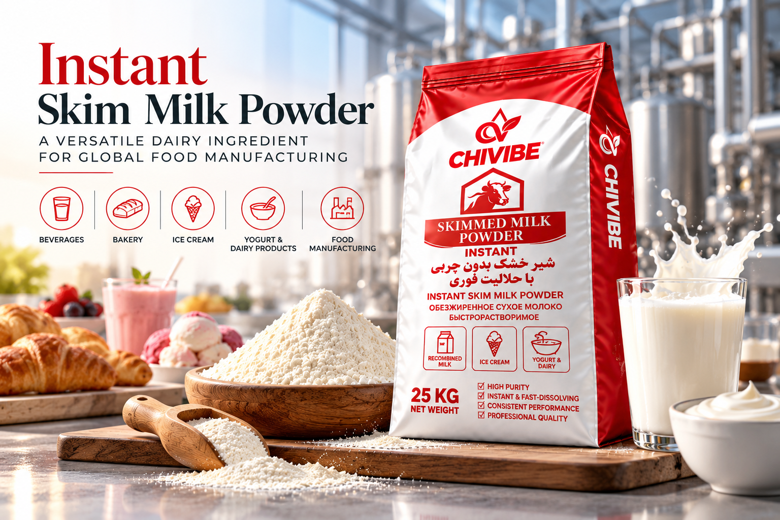 Buy instant skim milk powder in bulk for food manufacturing