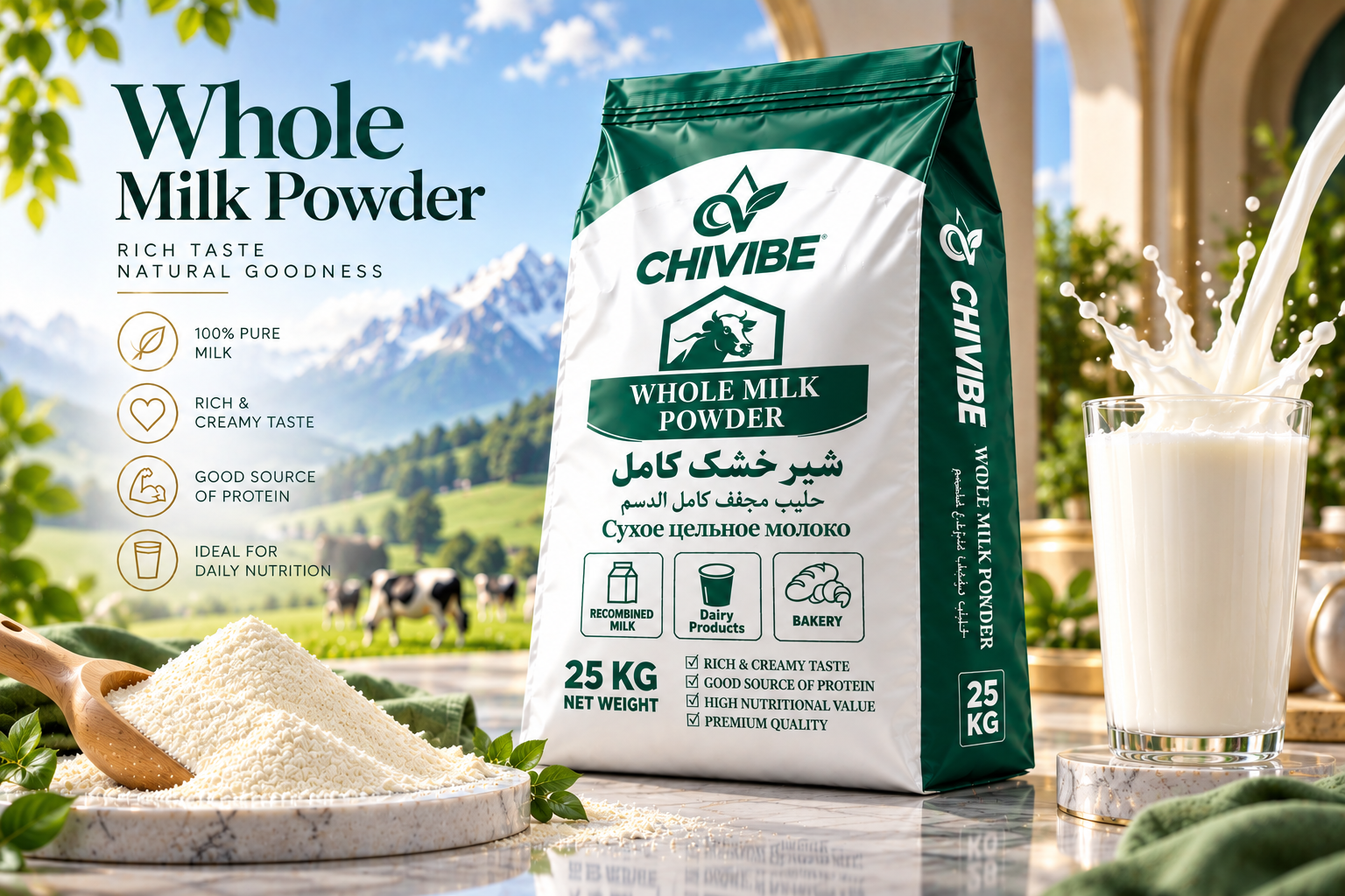 Premium whole milk powder with rich creamy texture for dairy and food industries