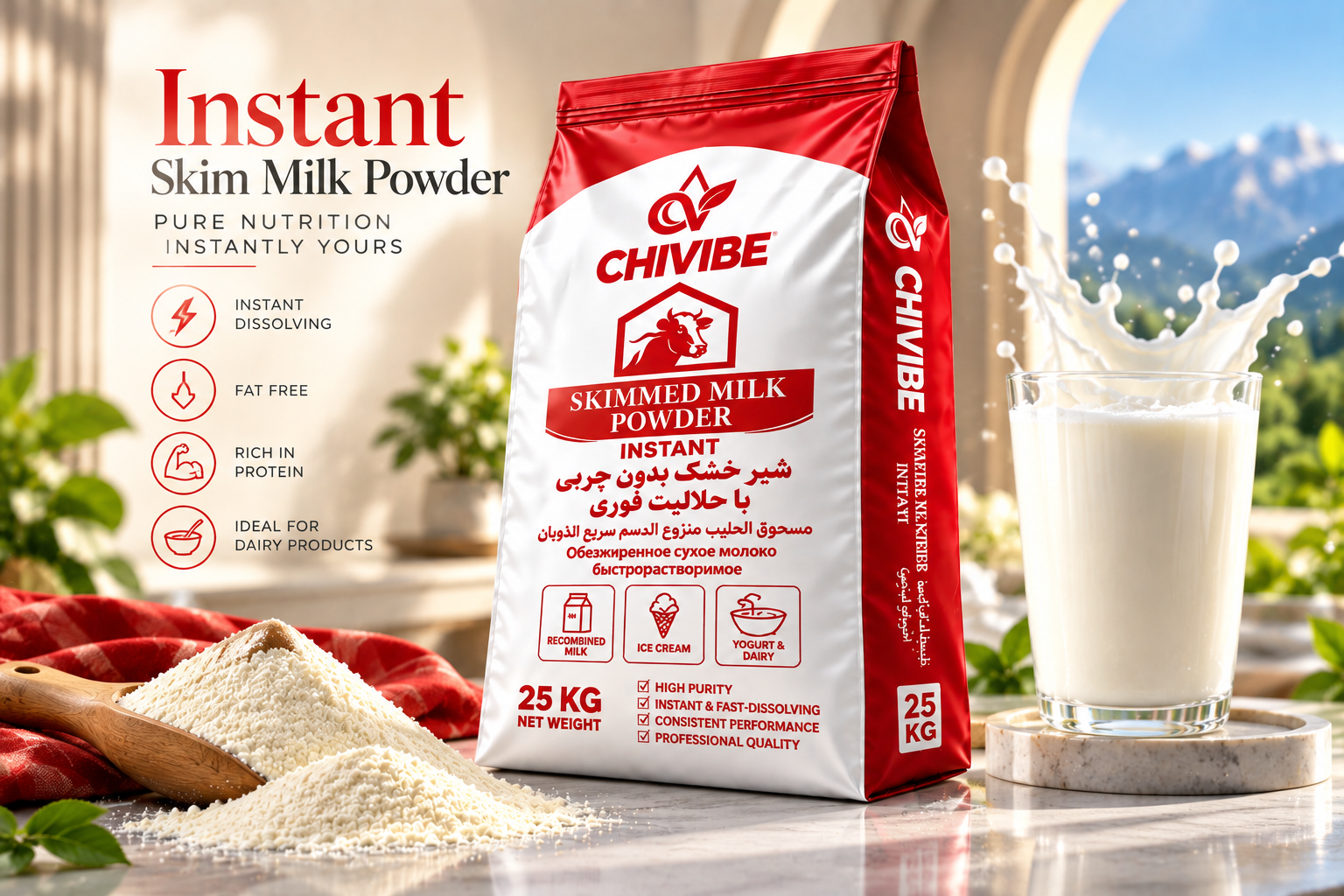 Instant Skim Milk Powder for food manufacturing with high protein and excellent solubility