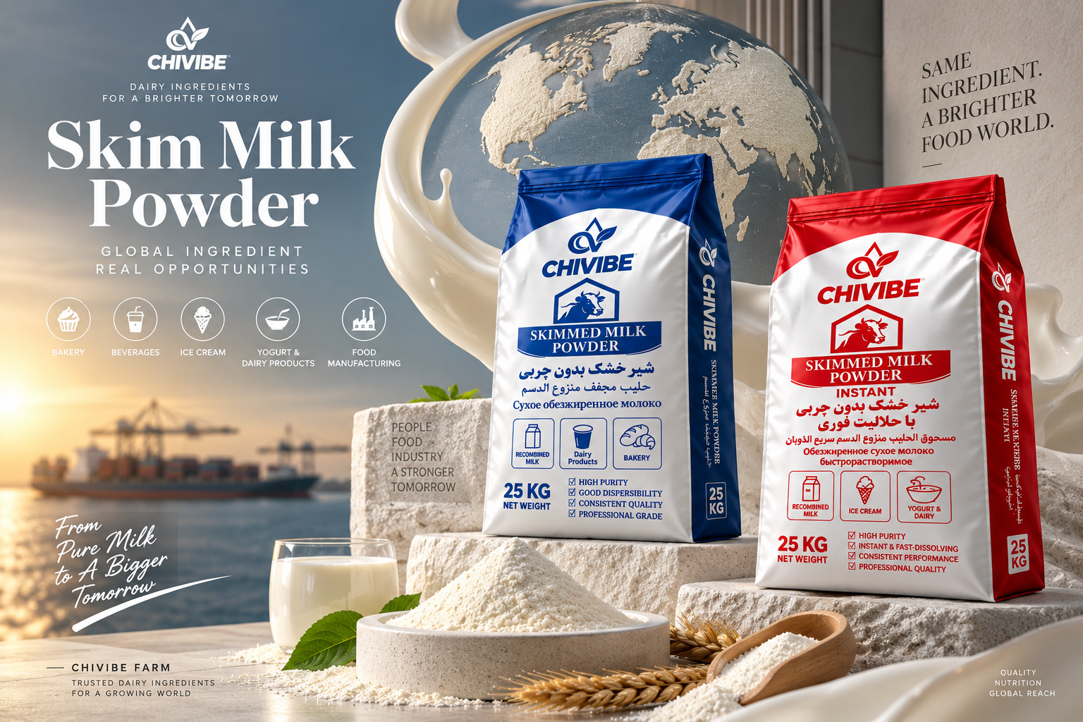 Skim Milk Powder by Chivibe Farm for global food manufacturing and bulk dairy supply