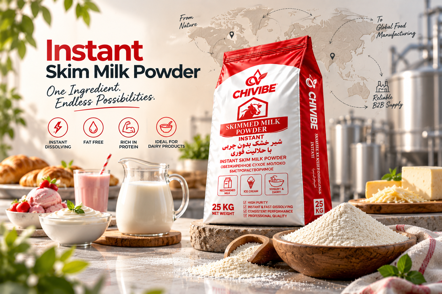 Bulk instant skim milk powder supplier for importers distributors and food manufacturers
