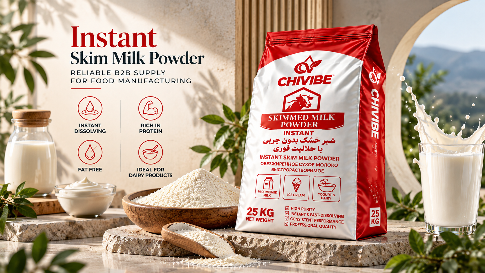 Instant skim milk powder with improved reconstitution and dispersibility